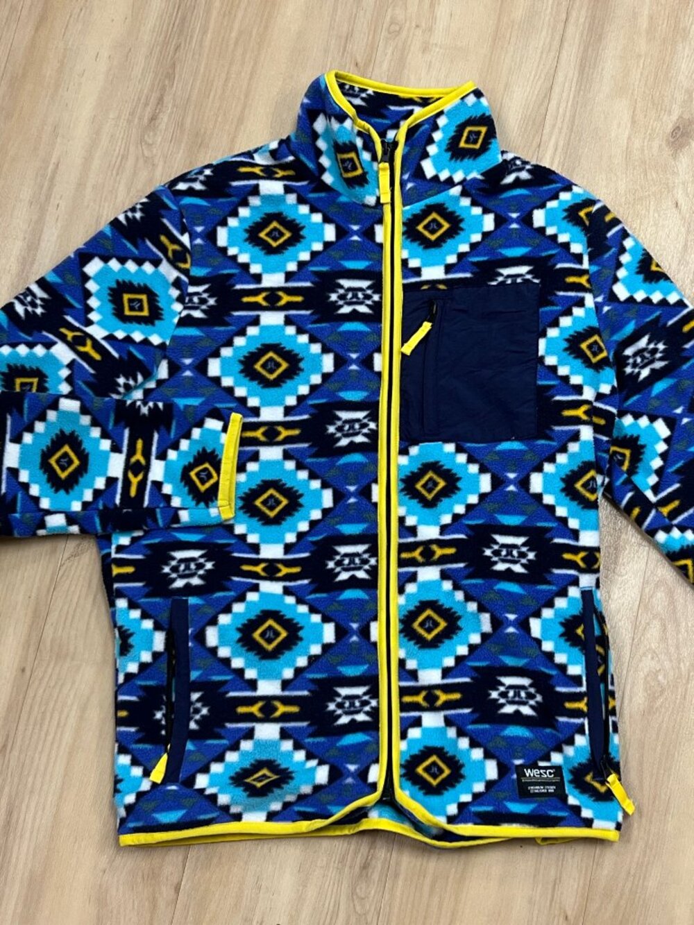 WESC Aztec pattern fleece purple blue yellow men's medium